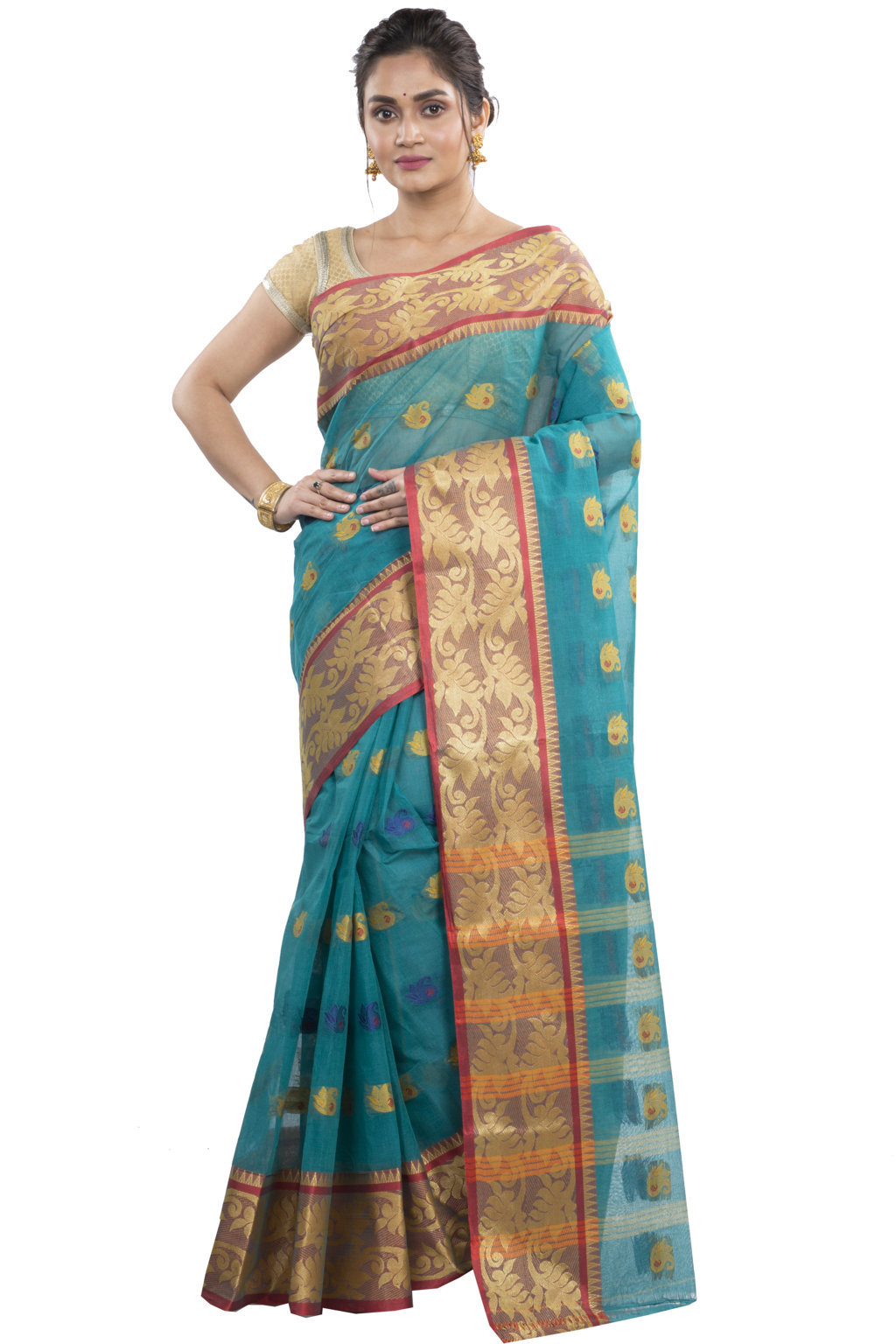 See Green Pure Cotton HasFul Tant Saree (789)